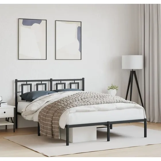 Sengeramme med sengegavl 140x200 cm - sort metal