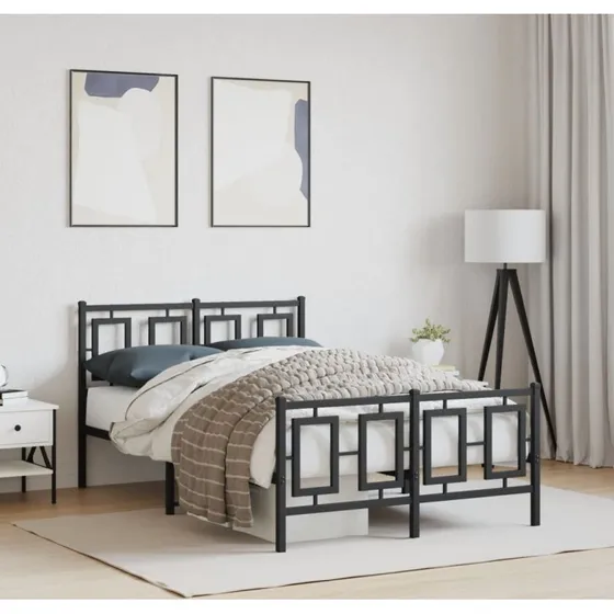 Sengeramme i sort metal med gavl og fodgærde 120x190 cm