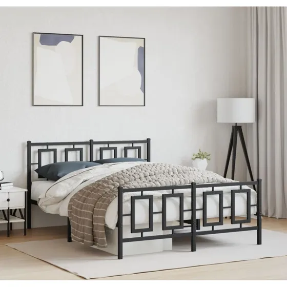 Sengeramme med sengegavl 135x190 cm - sort metal