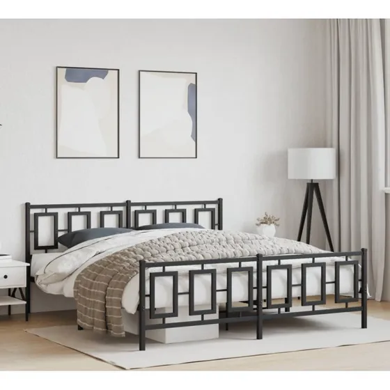 Metalsengeramme med gavl og fodgærde 183x213 cm - sort