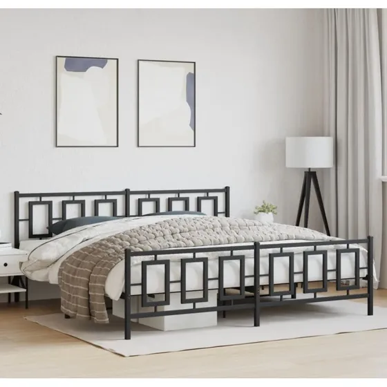 Sengeramme i sort metal med gavl 193x203 cm
