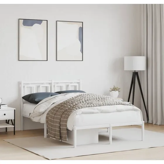 Sengeramme med sengegavl 120x190 cm - Hvid metal
