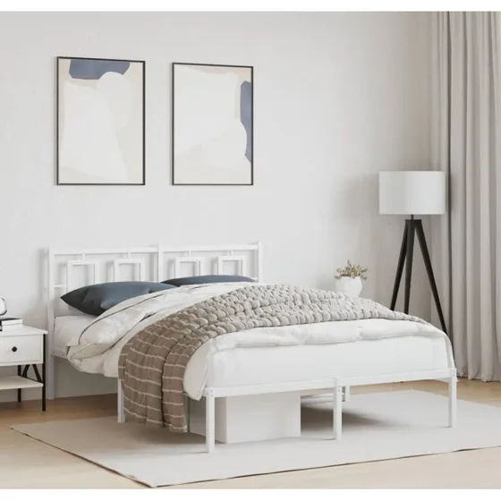 Metal sengeramme med sengegavl 140x200 cm - hvid