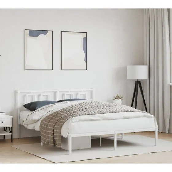 Sengeramme med sengegavl 150x200 cm - Metal hvid