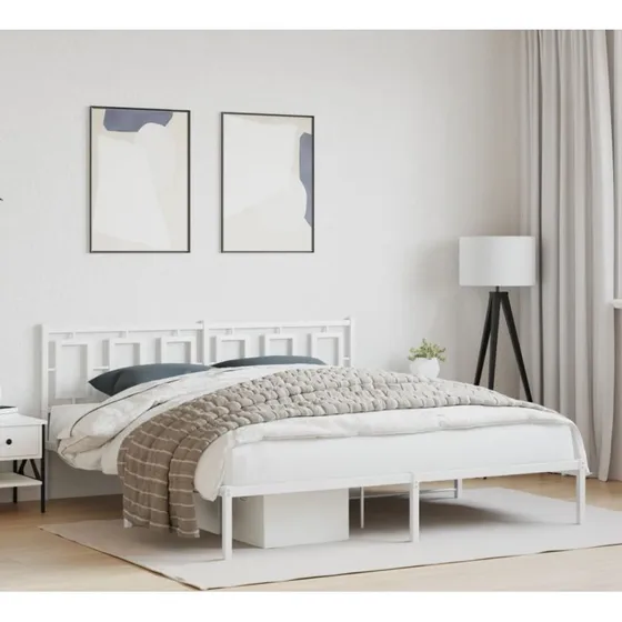Sengeramme i metal med sengegavl 183x213 cm, hvid