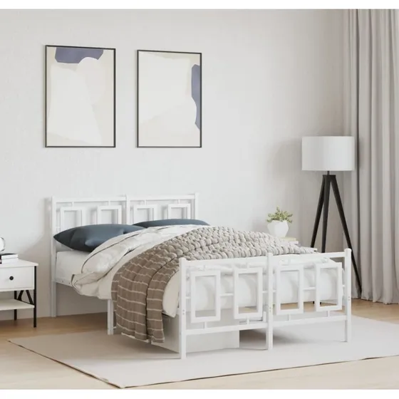 Sengeramme 120x200 cm i metal med sengegavl - hvid