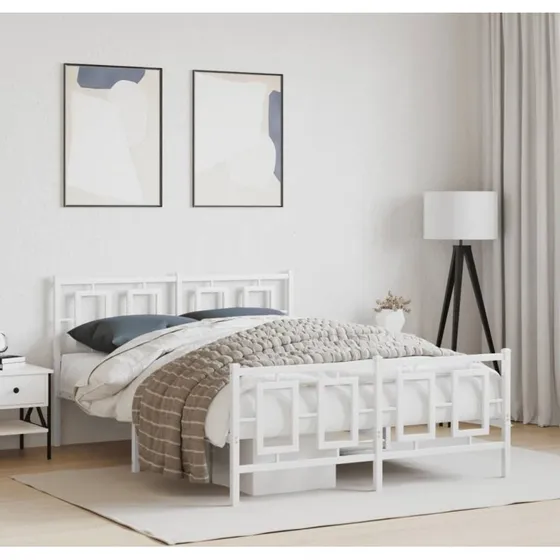 Sengeramme i metal med sengegavl 140x190 cm - hvid