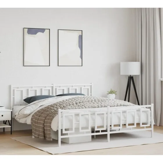 Metal sengeramme med sengegavl & fodgærde 183x213 cm - Hvid
