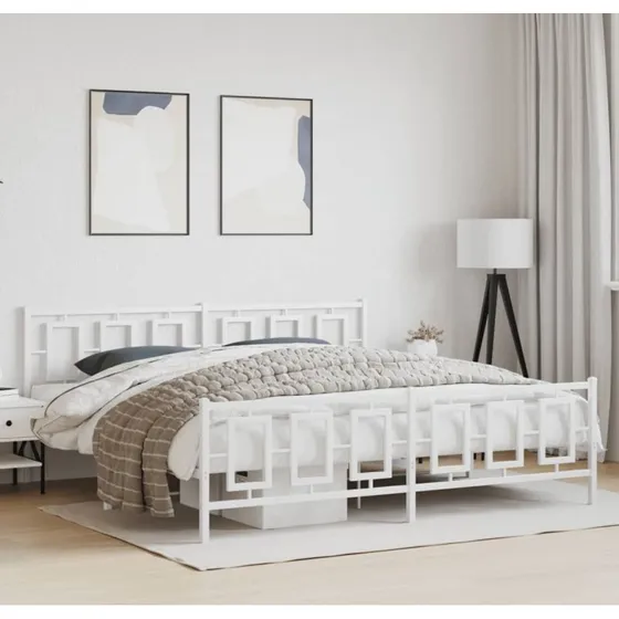 Sengeramme med gavl & fodgærde 193x203 cm - hvid metal