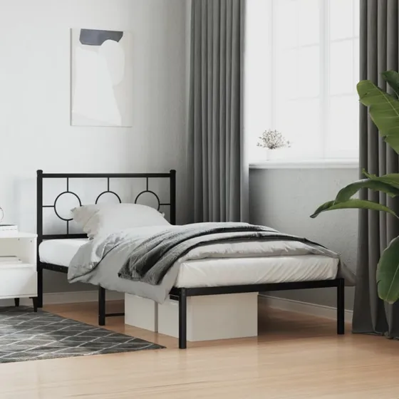 Sengeramme med sengegavl 100x190 cm - metal sort