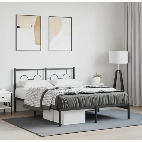 Sengeramme i sort metal med sengegavl 140x190 cm