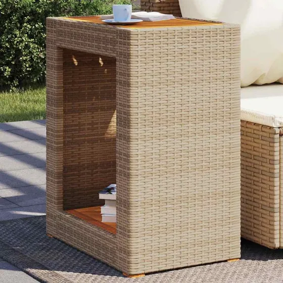 Havebord 60x40x75 cm polyrattan med akacietræ - beige