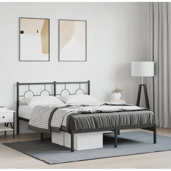 Sengeramme i sort metal med sengegavl 140x200 cm
