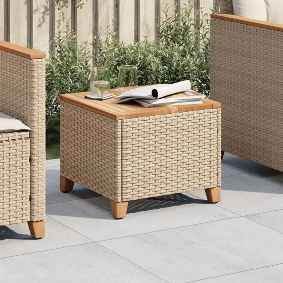 Havebord 45x45x37 cm i polyrattan med akacietræ, beige