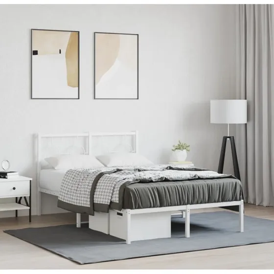 Sengeramme med gavl 120x190 cm – hvid metal