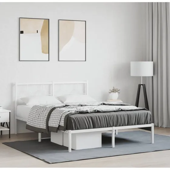 Sengeramme med sengegavl 135x190 cm – hvid metal