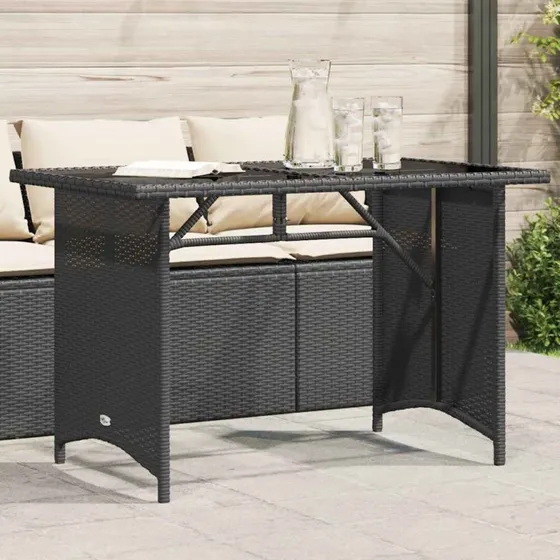 Havebord 110x68x70 cm polyrattan med glastop - sort