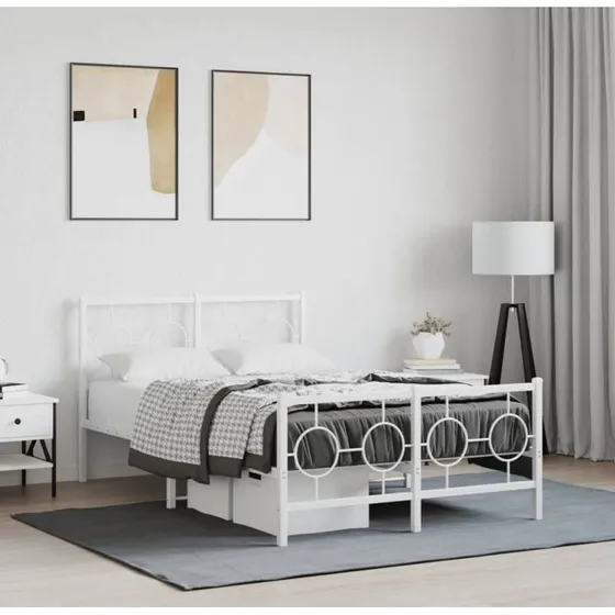 Metal sengeramme m. sengegavl & fodgærde 120x190 cm – hvid