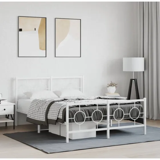 Sengeramme i metal med sengegavl & fodgærde 135x190 cm