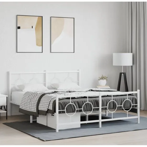 Sengeramme i hvidt metal med sengegavl 150x200 cm