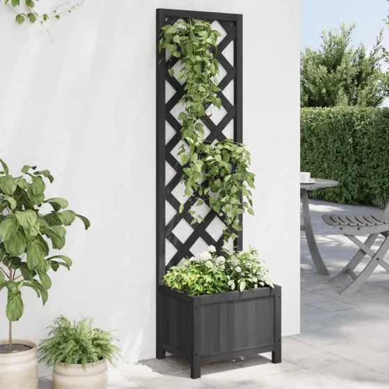 Plantekasse med espalier i massivt grantræ – sort