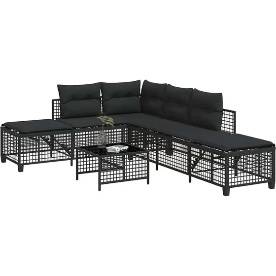 Hjørnesofasæt til haven 3 dele i sort polyrattan med hynder