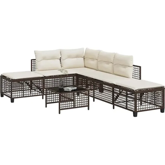 Hjørnesofasæt i polyrattan 3 dele med hynder, brun