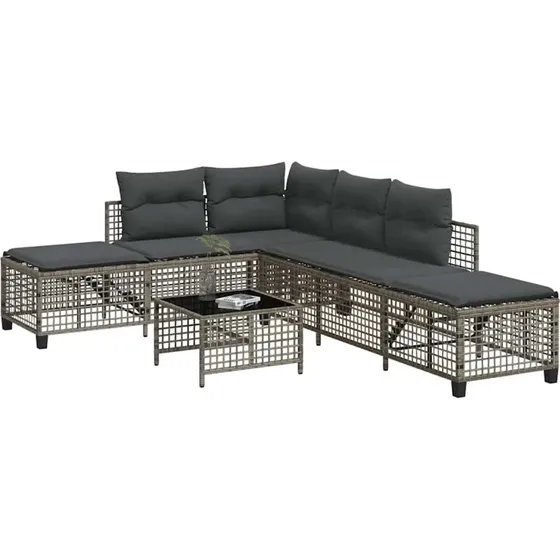 Hjørnesofasæt i grå polyrattan 3 dele med hynder