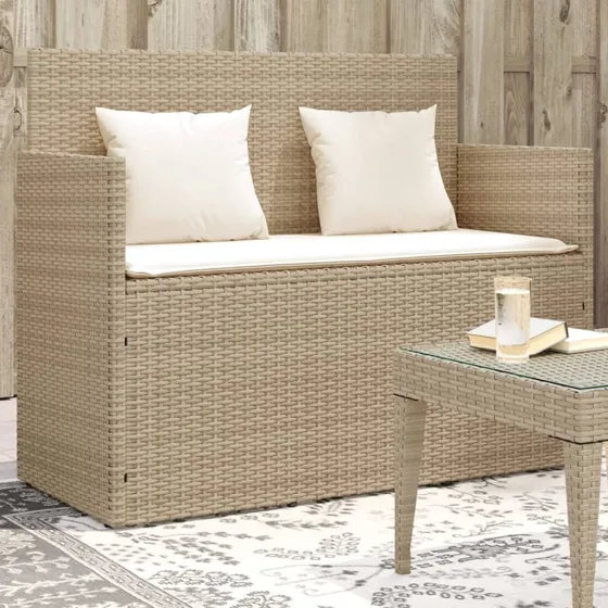 Havebænk med opbevaring i polyrattan – beige