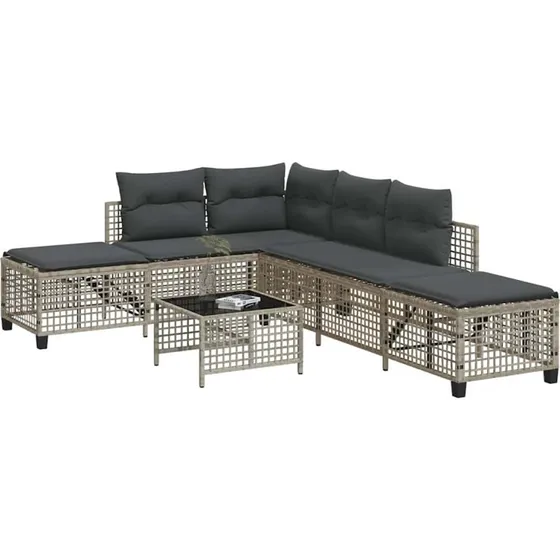 Hjørnesofasæt i polyrattan 3 dele med hynder, lysegrå