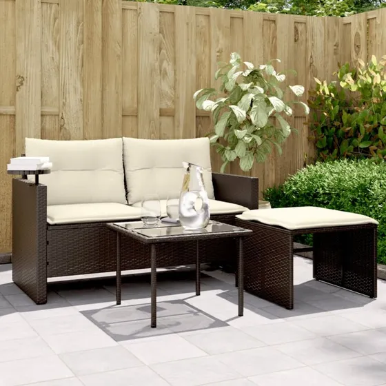 Havesofasæt 3 dele i brun polyrattan inkl. hynder