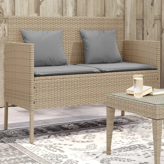 Havebænk med opbevaring i polyrattan - beige