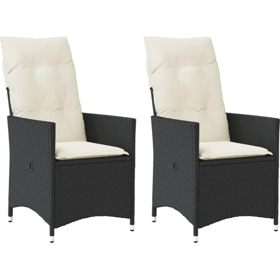 Havestole 2 stk. med hynder - justerbart ryglæn, polyrattan, sort