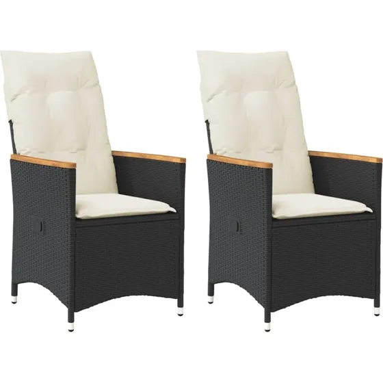 Havestole i polyrattan 2 stk. med hynder og justerbart ryglæn