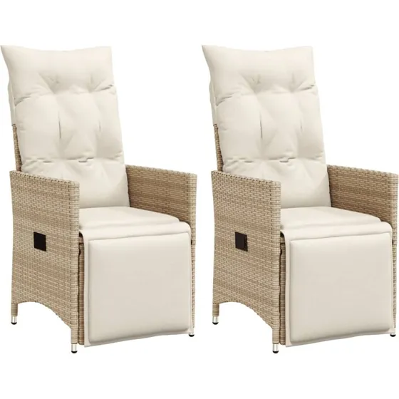 Havestole 2 stk. polyrattan med justerbart ryglæn og hynder