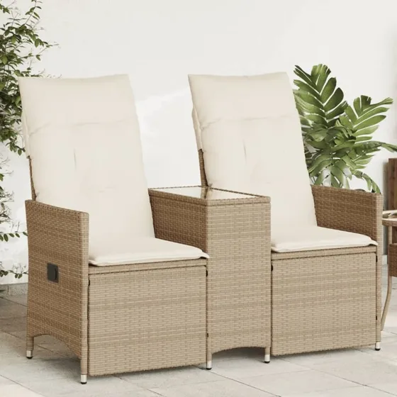 2-personers polyrattan havesofa med bord og lænefunktion