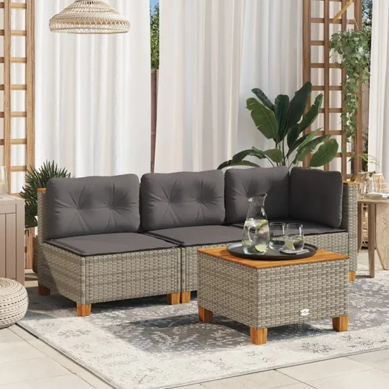 Hjørnemodul til havesofa i grå polyrattan med hynde