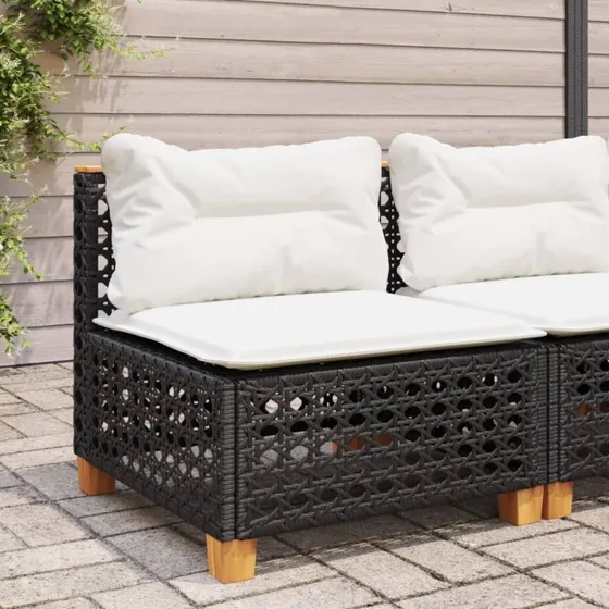 Sofamodul i sort polyrattan med hynder