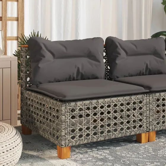 Sofamodul i polyrattan med hynder, grå