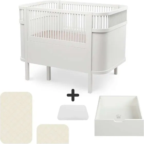 Sebra Classic White seng - Bundle 4 (inkl. madras & skuffe)