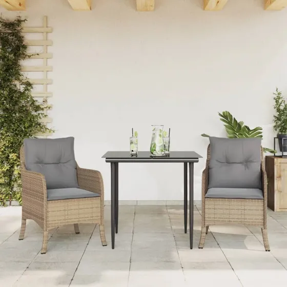 Spisebordssæt til haven 3 dele i beige polyrattan
