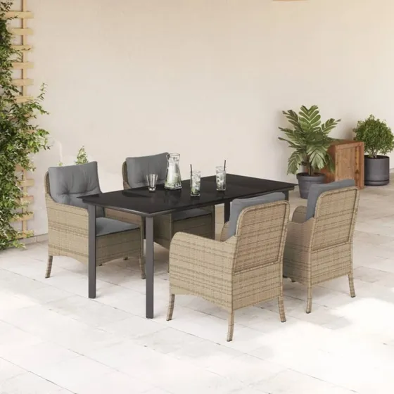 Polyrattan spisebordssæt til haven 5 dele - beige