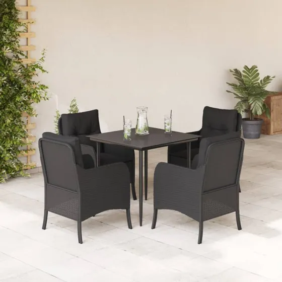 Spisebordssæt til haven i polyrattan 5 dele – sort