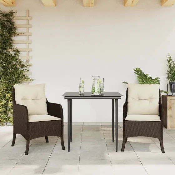 Havemøbelsæt 3 dele i polyrattan med hynder, brun
