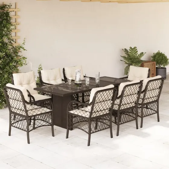 Polyrattan havemøbelsæt 9 dele med hynder, brun