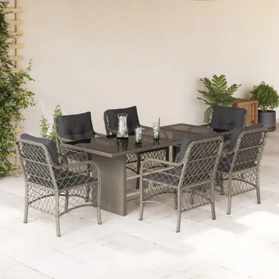 Havemøbelsæt 7 dele i lysegrå polyrattan