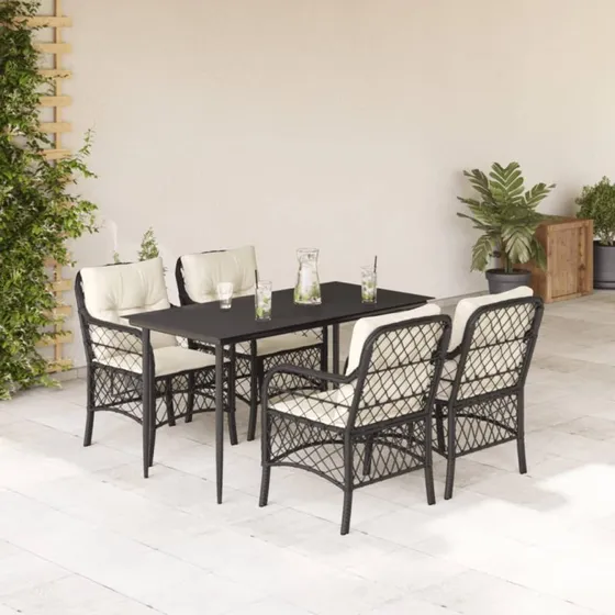 Spisebordssæt havemøbler 5 dele i sort polyrattan