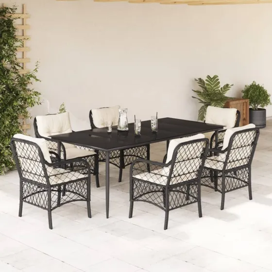 Havemøbelsæt polyrattan 7 dele med hynder - sort