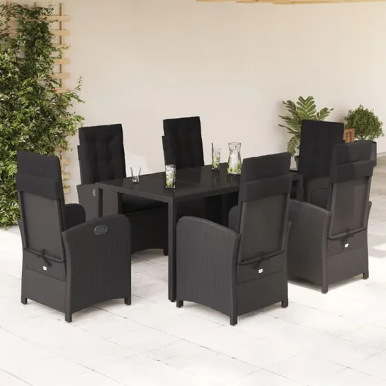 Spisebordssæt havemøbler 7 dele i sort polyrattan