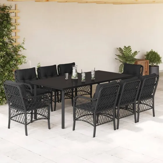 Polyrattan havemøbelsæt 9 dele med hynder - sort